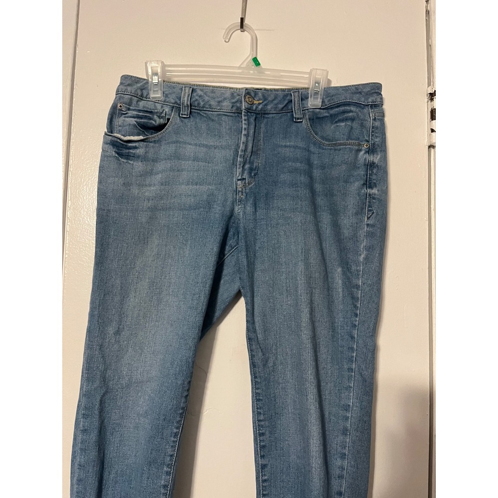 Womens Light Wash Mid Rise Skinny Jeans Raw Frayed Hem Blue Denim Size 12/14